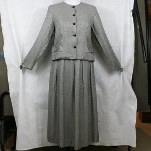 Vintage 80's Lanz B&W Rayon Houndstooth 2 Piece Jacket and Midi Skirt SZ 8 EUC
